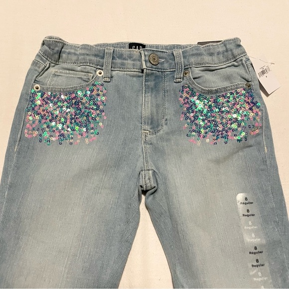 Gap Kids Sequin Super Skinny Ankle Jeans with Stretch Size 8 - Picture 2 of 16